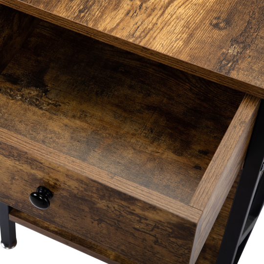 Nightstand with Drawer, Storage Shelf and Metal Frame