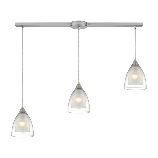 Layers 3-Light Linear Pendant Fixture in Satin Nickel with Clear Glass