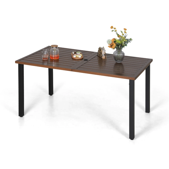 Outdoor Rectangle Teak Color Iron Dining Table