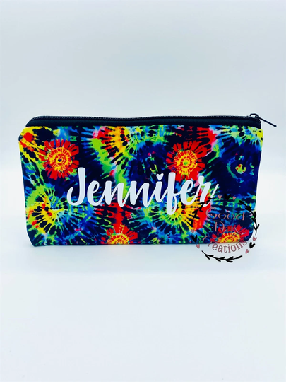 Tie Dye Zipper Pouch, Personalized Tie Dye Pencil Bag, Cosmetics Gift