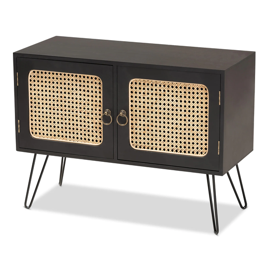 Davion Mid-Century Modern 2-Door Sideboard Buffet with Rattan-Espresso