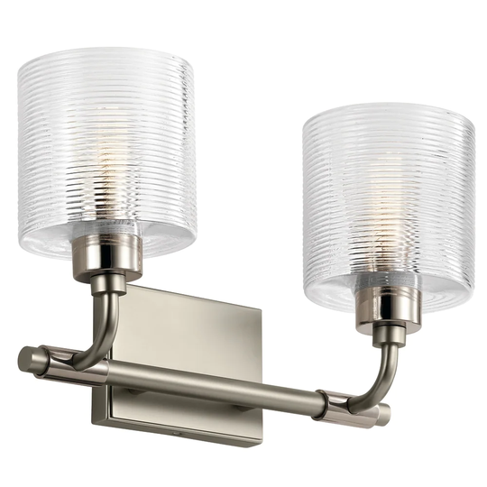 Kichler Harvan 15 Inch 2 Light Vanity Light with Clear Ribbed Glass in Satin Nickel