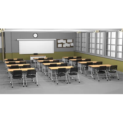 25 Person Training Meeting Seminar Tables with Modesty Panels and 25 Chairs Complete Set