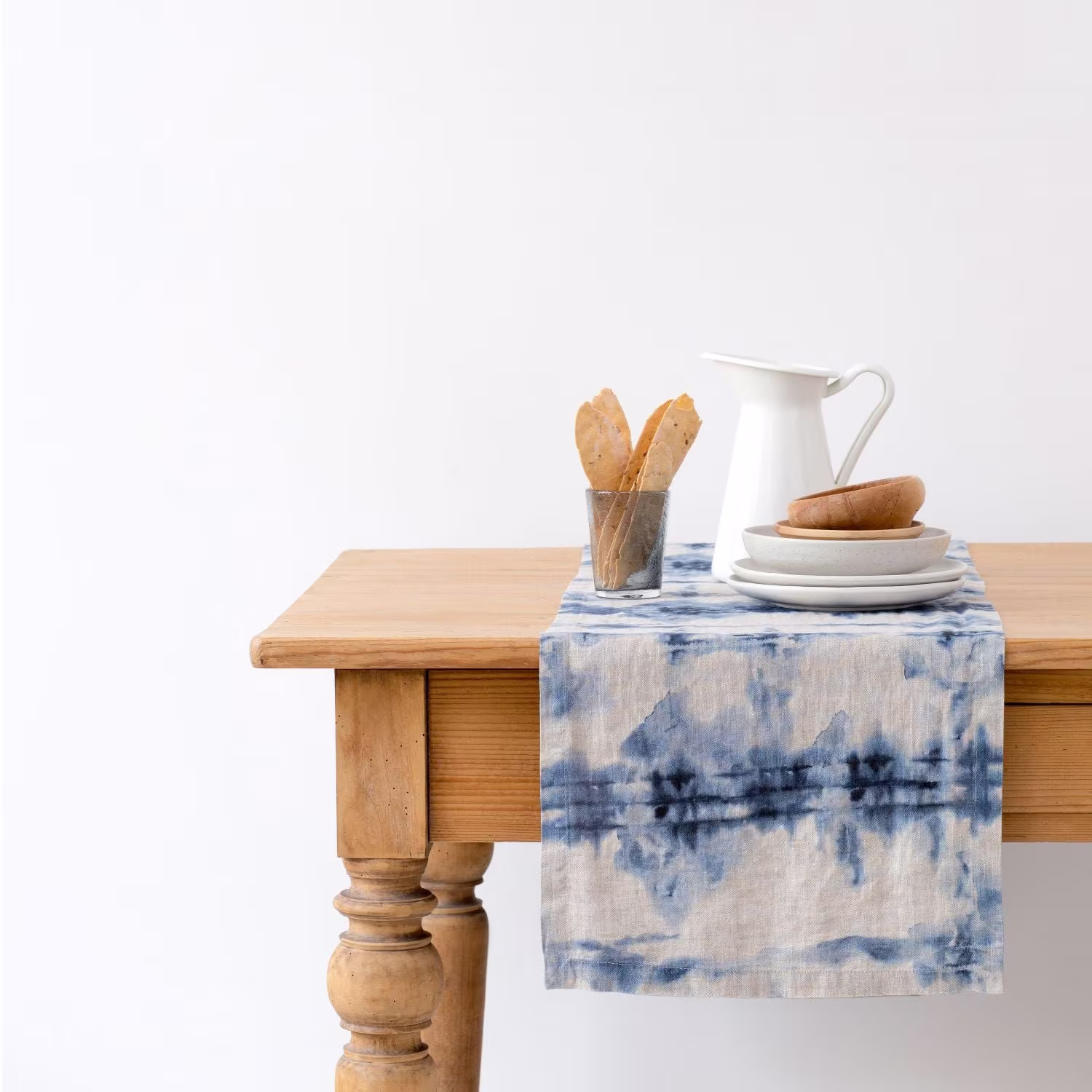 Tie Dye On Natural Washed Linen Table Runner. Stonewashed Linen Table Runner. Colorful Decor