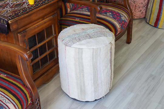 Bohemian Cotton White Ottoman Vintage Pouf For Kids Adult Indoor Outdoor Useful Decorative Natural Chair Modern And