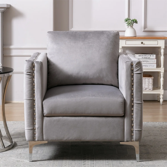 Merax Modern Armchair Tufted Button Accent Chair Club Chair with Steel Legs