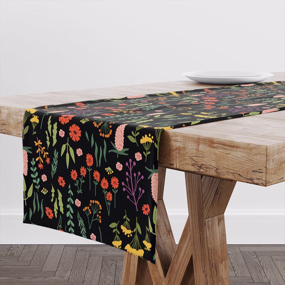 Table Runner Bright Flowers On Dark Background | Unique Design Decor High Quality Textile & Print Made in Eu