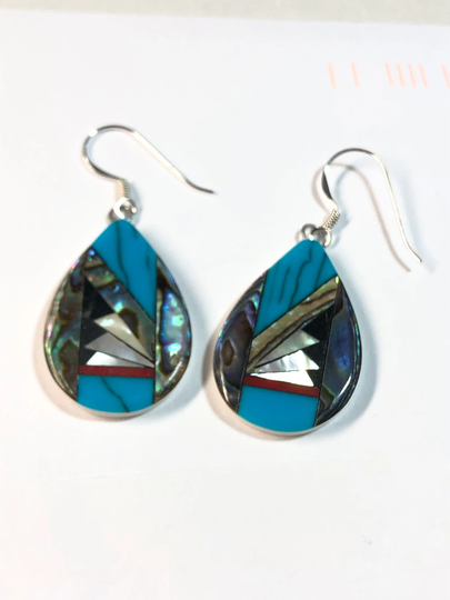 Colorful Earrings/Multi Color Large Teardrops Earrings/Turquoise Earrings/Southwestern Colorful Bar Earrings /sterling Silver