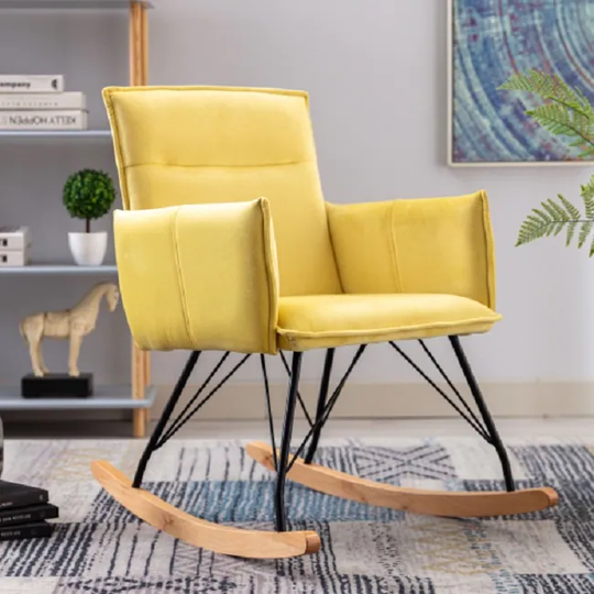 Morden Velvet Rocking Chair, Upholstered Accent Rocker Chair, Comfy Side Armchair for Living Room and Bedroom
