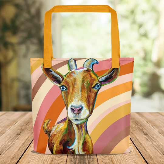 Summer Tote Bag, Retro Goat Tote, Boho Hippie Market Shopping Farm Animal Art, Mom Gifts, Art