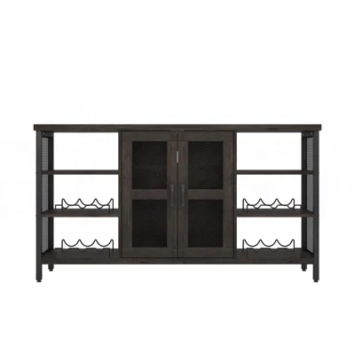 Industrial Wine Bar Cabinet For Liquor And Glasses, Farmhouse Wood Coffee Bar Cabinet With Wine Rack, Metal Sideboard And Buffet Cabinet, Multifunctio