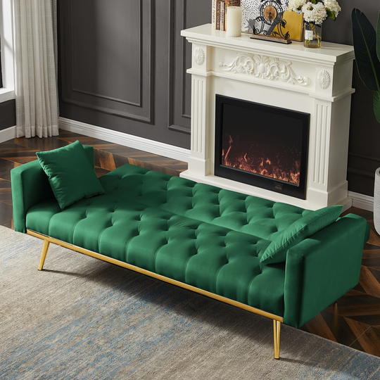 73" Convertible Folding Futon Sofa Bed, Velvet Upholstered Sleeper Sofa Loveseat