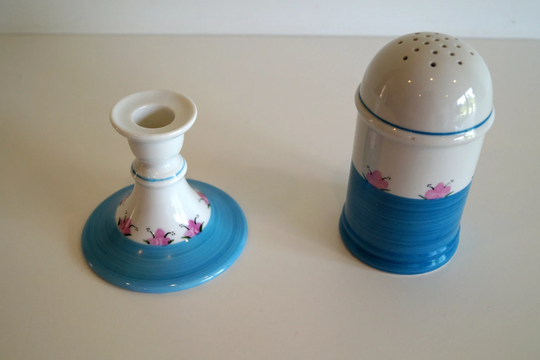 Ceramic Candleholder & Salt Shaker 80S Swedish Designers Ceramic Art Table Centerpiece Retro Design Mid Century Modern White Blue Pink
