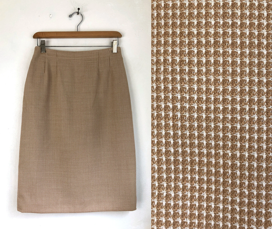 Vintage Worsted Wool Pencil Skirt | 80S Micro Plaid Straight Cut Skirt| Womens Size Xs 26" Waist