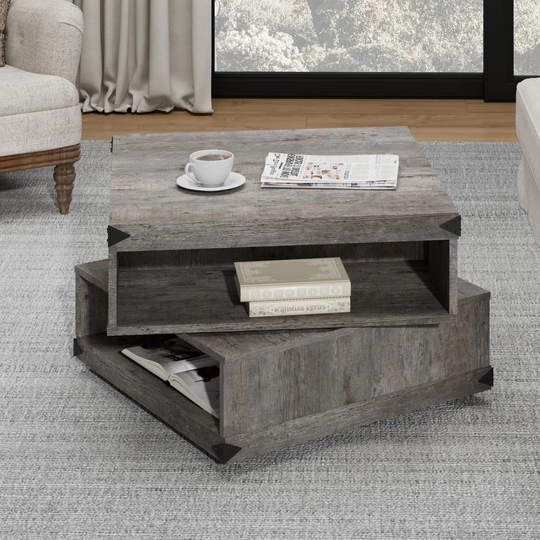 Rotating Coffee Table Accent Table, Square Center Table, 25.5 Inch