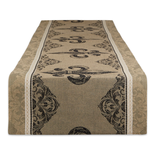Fleur De Lis Stripe Jacquard Table Runner - Table Runner, 14x108"