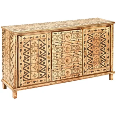 63 Inch Solid Wood Modern Artisan Painted Piltzville Pattern 4 Drawer Sideboard Piltzville