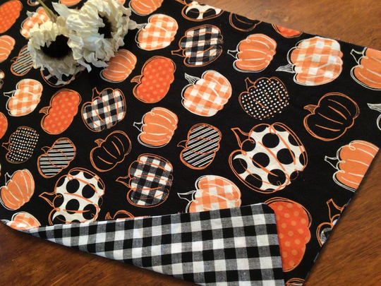 Fall Table Runner Halloween Pumpkin Reversible Pumpkindecor Fall Plaid Autumn Farmhouse