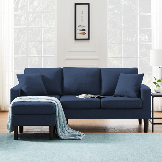 Left Hand Facing Fabric Sectional Sofa With 2 Pillows&Ottoman