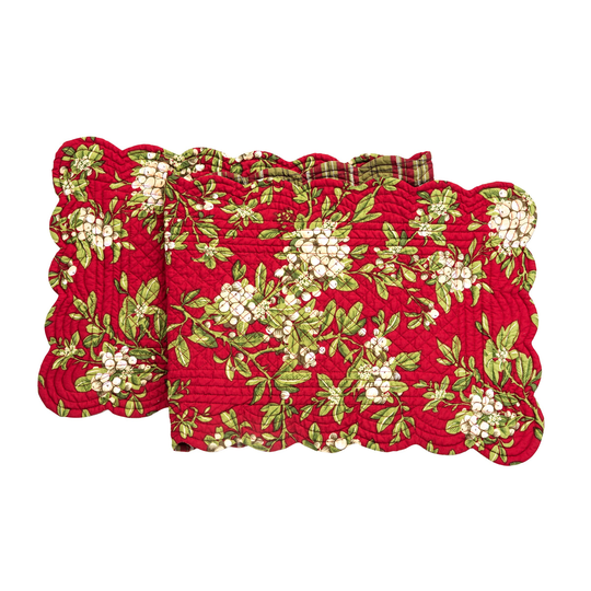 14" x 51" Mistletoe Leave Table Runner - Red