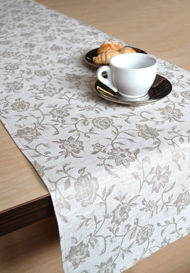 Linen Table Runner Wedding Damask Bridal Shower Table Decor Birthday Runner Boho Tabletop White Gray Floral Home Decor