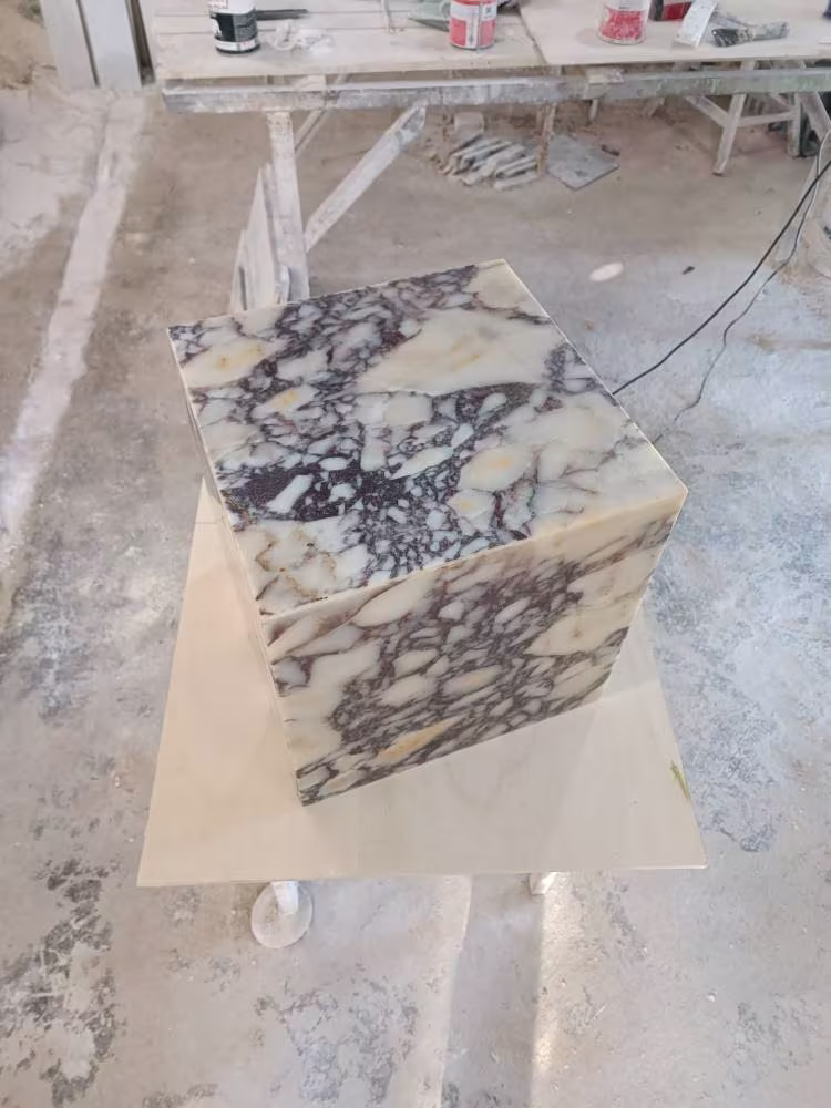 Calacatta Viola Marble Side Table, End Italian Marble 100% Handmade, Cube Marble, Height 40 cm | 15.7'' Free Shipping