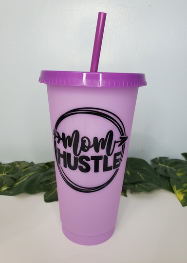 Color Changing Cold Cup - Mom Hustle Tumbler With Straw Funny Gift For Her