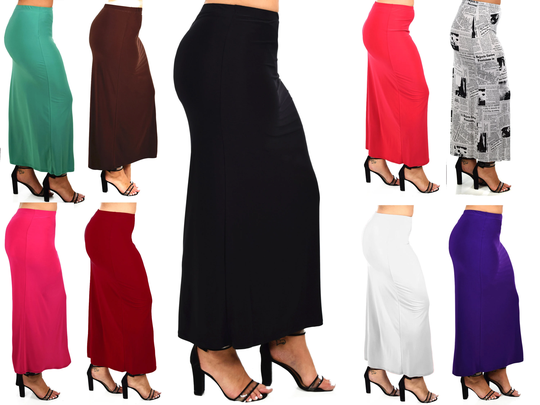 Maxi Full Length Pencil Skirt For Women With Elasticated Waist, Reg & Plus Sizes