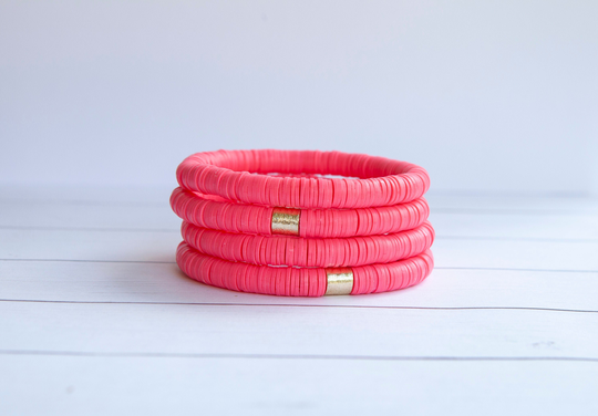 Coral Pink Clay Disc Stretch Bracelet | 8mm 1 Polymer Stacking Summer Jewelry Vsco Girl