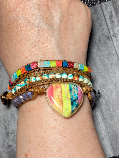 Boho Trendy Wrap Bracelet, Colorful Rainbow Beaded Jewelry, Bright Jewelry Gift For Her, Chunky Bracelet