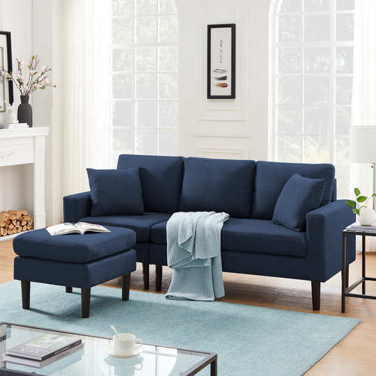 Sectional Sofa Left Hand Facing with 2 Pillows Light Grey Fabric