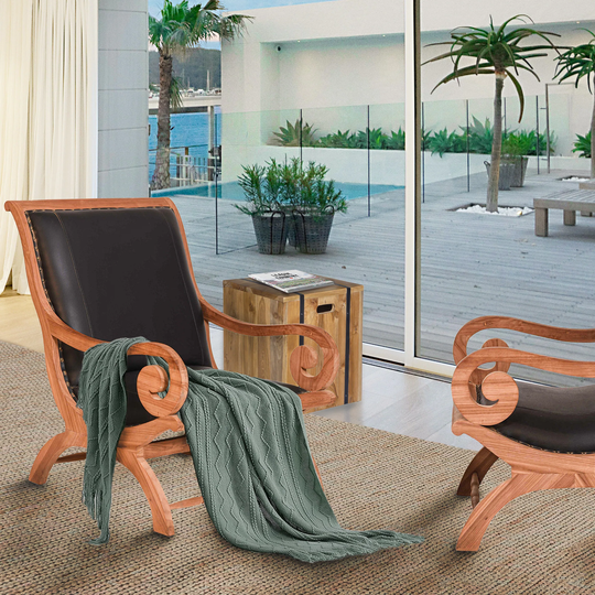Chic Teak Teak And Leather Bahama Lazy Chair With Ottoman