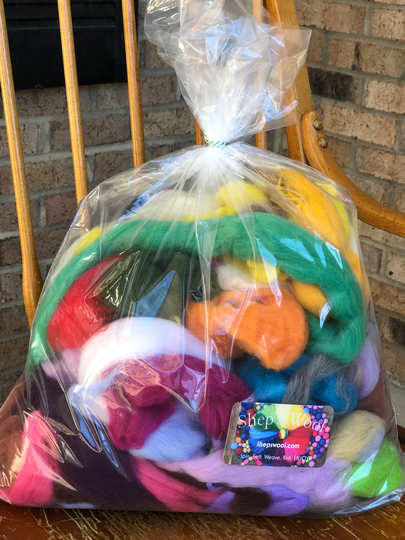 Wool Roving Color Mix Bag, Spin Fiber, Spinning Wool, Felting Mixed Top Bag - Craft Sample, Rove Sampler
