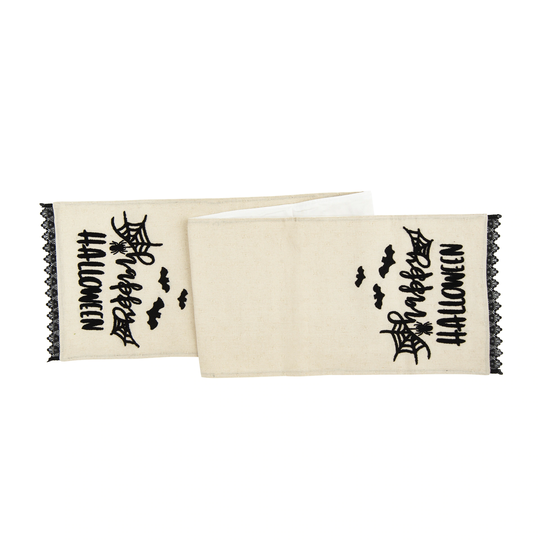 Happy Halloween Black And White Embroidered Table Runner - 14" x 72"