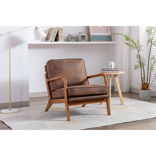 Mid Century Modern Accent Chair, Single Lounge Reading Armchair with Solid Wood Frame, Easy Assembly Arm Chairs for Living Room