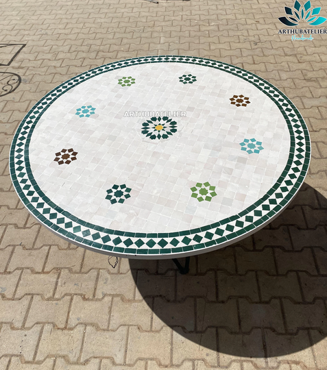 Dinning Table For Outdoor & Indoor Made From Mosaic Tiles 100% Handmade. Built With Mid-Century Modern Styling