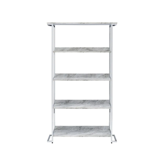 5 Tier Wooden and Metal Frame Bookshelf in White