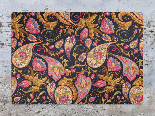 Golden Paisley Chair Mat, Yellow Vinyl Floor Pink Protective Ikat Splat Pvc Decorative Kids Room Decor