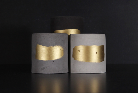 Round Concrete Pen Holder | Gold Cement Pencil Modern Charcoal Beton Planter Industrial Decorative Pot