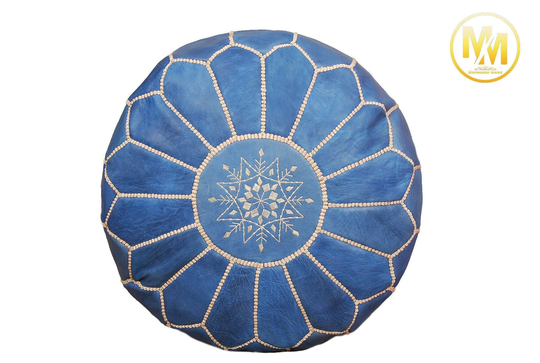 Moroccan Leather Pouffe, Blue Living Room Pouf, Footstool, Pouffe, Handmade Pouf, Chairs Ottomans