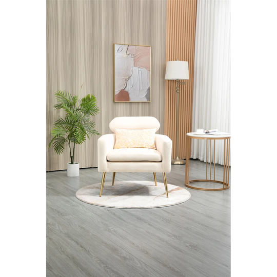 Velvet Accent Chair Lounge Chair, European Style Comfortable Armchair with Golden Feet for Living Room Bedroom Office, Beige