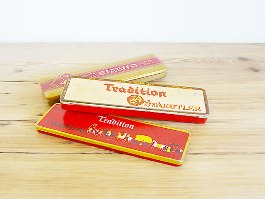Vintage Metal Pencil Tin Or Old Pen Case, Staedtler Tradition Stabilo, Industrial Office Supply, Stationery Travel, School Teacher Gift