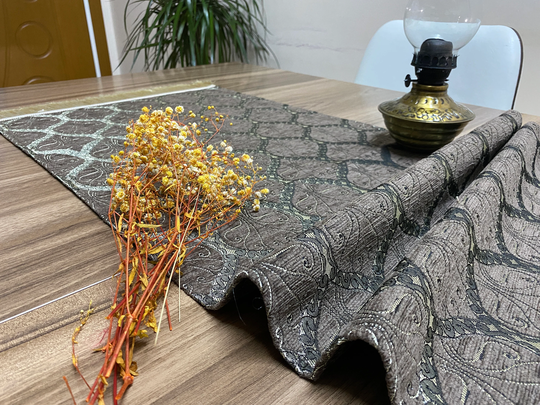 Brown Peacock Tail Pattern Turkish Table Runner, Short Boho Wedding Decor, Farmhouse Rustic Bridal Shower Rnr433