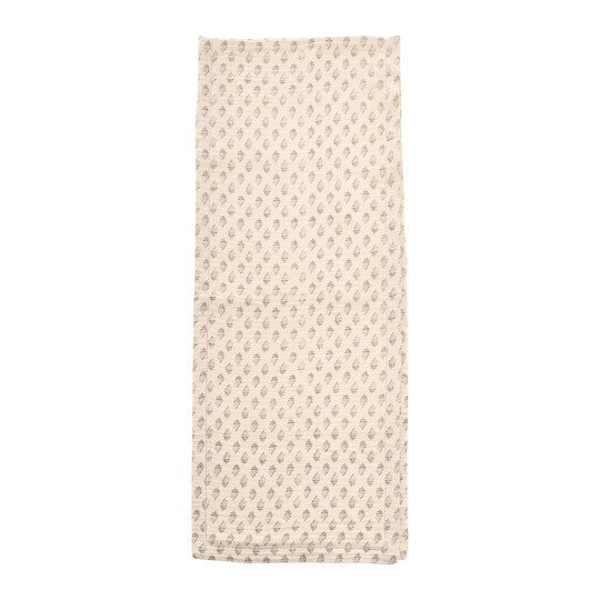 Cotton Table Runner with Printed Floral Pattern, Grey & Cream Color