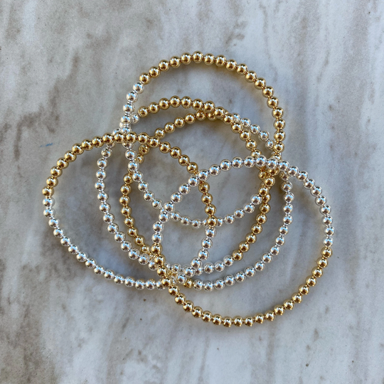 The Hapa Half Sterling Silver & Gold Filled Beaded Stretch Bracelet
