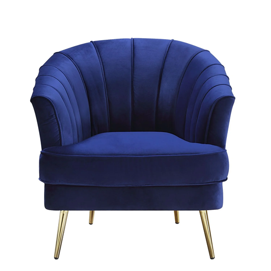 Velvet Upholstered Chair with Metal Legs in Blue and Gold