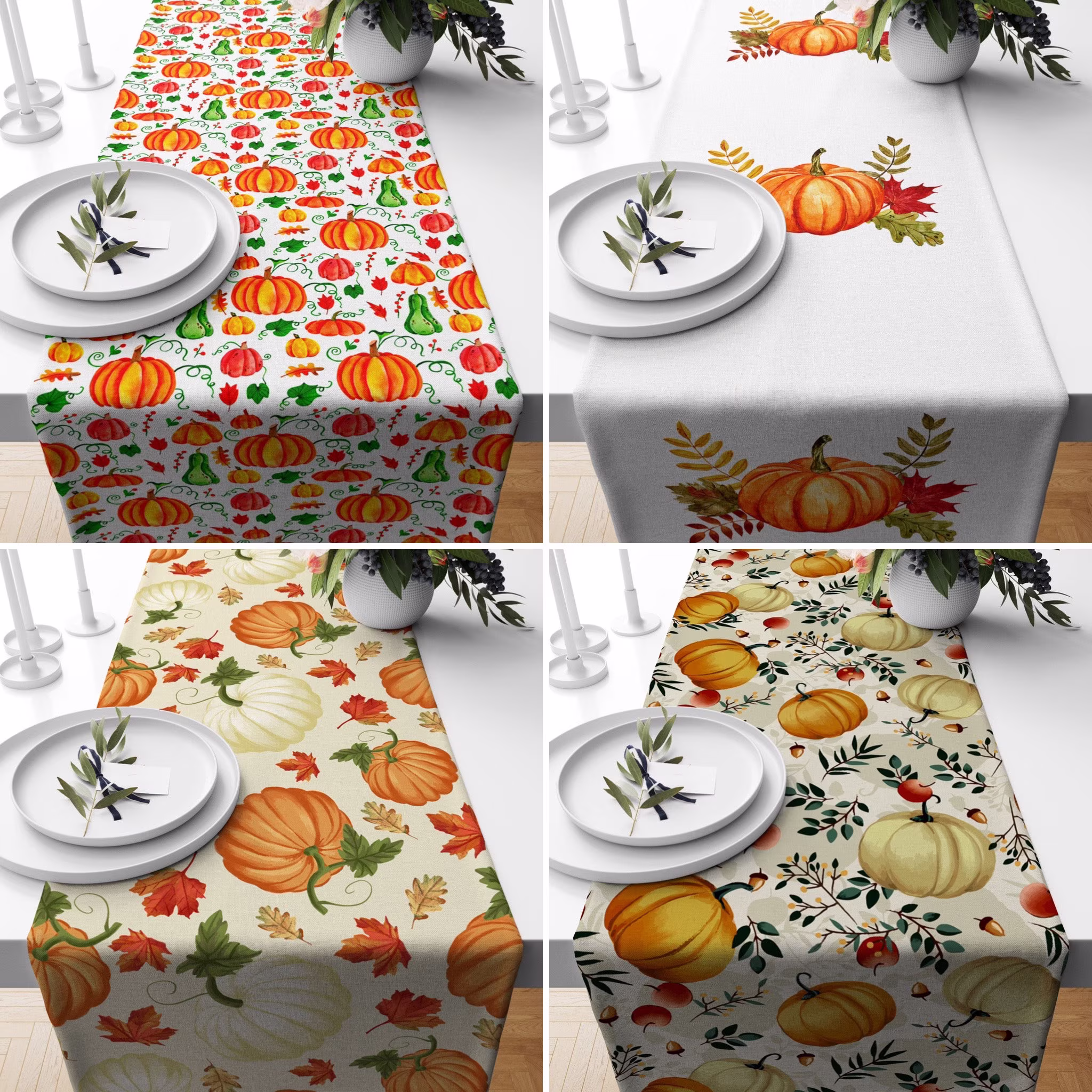 Pumpkin Table Runner, Autumn Leaves Orange Tablecloth, Housewarming Gift, Home Textile Decor