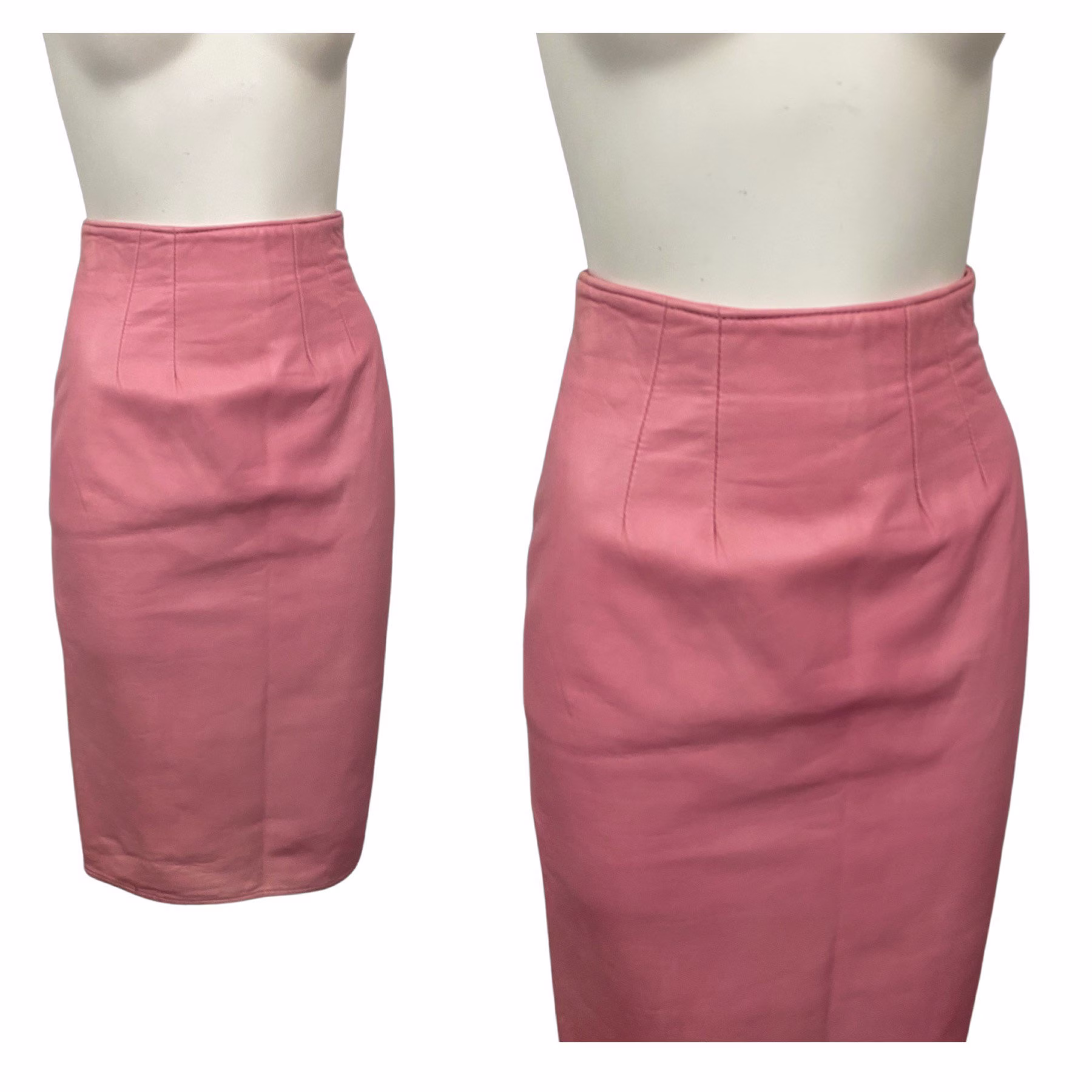 1980S Pink Leather Skirt/80S High Waist Fitted Pencil Soft Women's Xs
