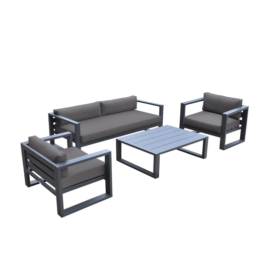 Four Piece Metal and Fabric Outdoor Sofa Set, Gray