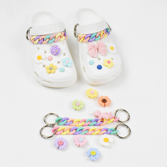 Macaron Color Pink Daisy Bow Shoe Charms, Acrylic Bear Buckles, Flower Charms For Baby Girl, Colorful Chains, Decor